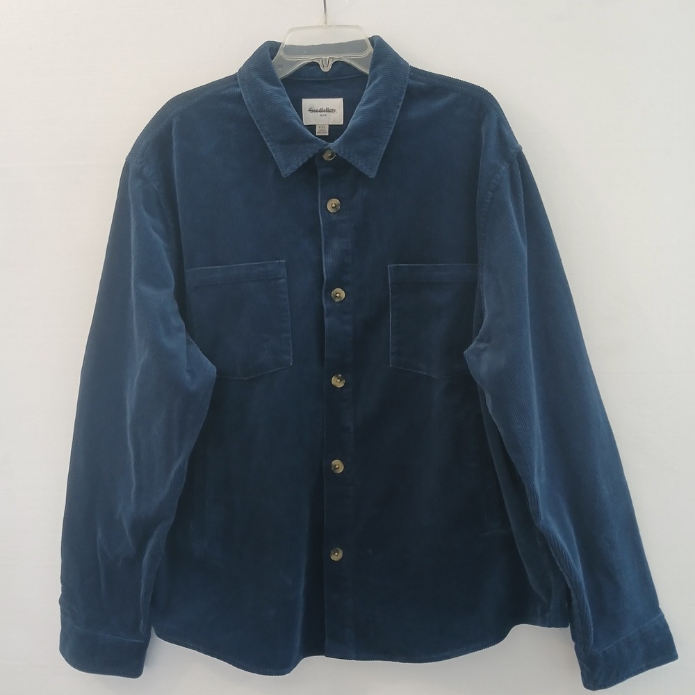 Goodfellow And Co Men's Shacket XXL Navy‎ Blue Corduroy Ribbed Trucker Jacket...